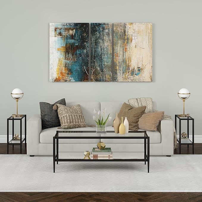 Henn&Hart 24" Wide Rectangular Side Table with Glass Shelf in Blackened Bronze, Table for Living Room, Bedroom-Ruum Studio Home