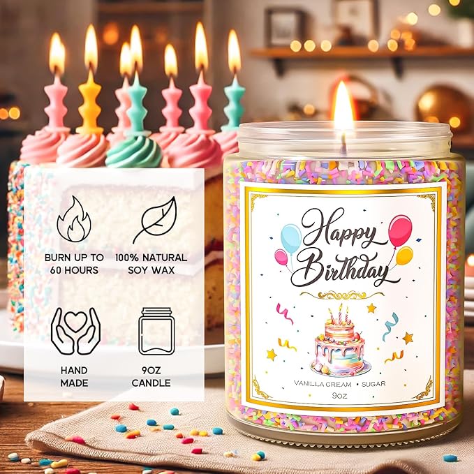 Birthday Candles - 9 oz Happy Birthday Candle with Vanilla Birthday Cake Scent, Gifts for Women & Men, Friendship Ideas-Ruum Studio Home