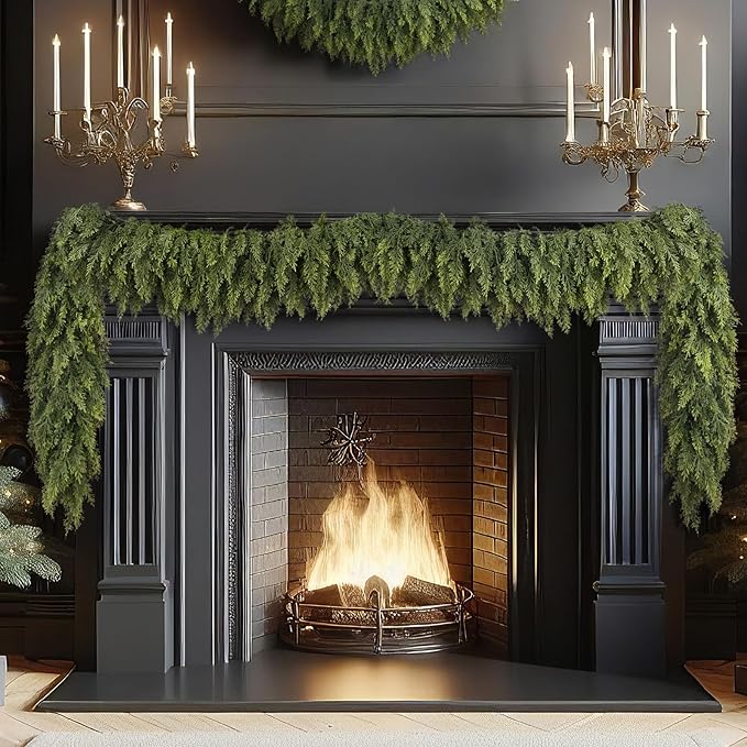 N&T NIETING 9ft Christmas Cedar Garland with Realistic Soft Thickness Pine, Artificial Green Faux Cedar Pine Garland for Fireplace Mantle Fireplace Indoor Outdoor Holiday Party Home Decoration-Ruum Studio Home