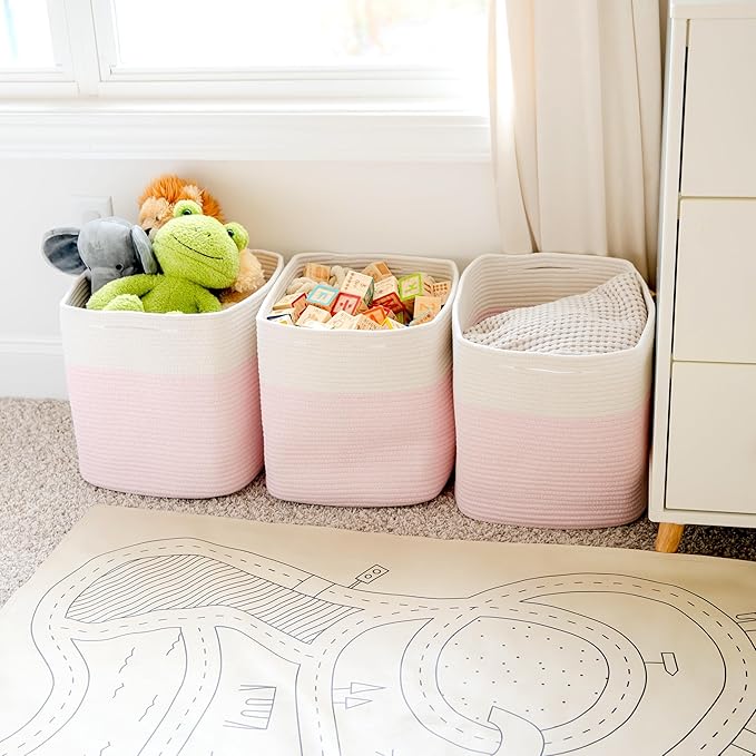 NaturalCozy 13x15x13 Kallax Storage Cubes, 3 Pack | Cotton Rope Cube Storage Bins Woven Baskets for Organizing | Kallax Insert Baskets for Shelves Organizer, Kids Toy, Pantry, Closet, Baby Nursery-Ruum Studio Home