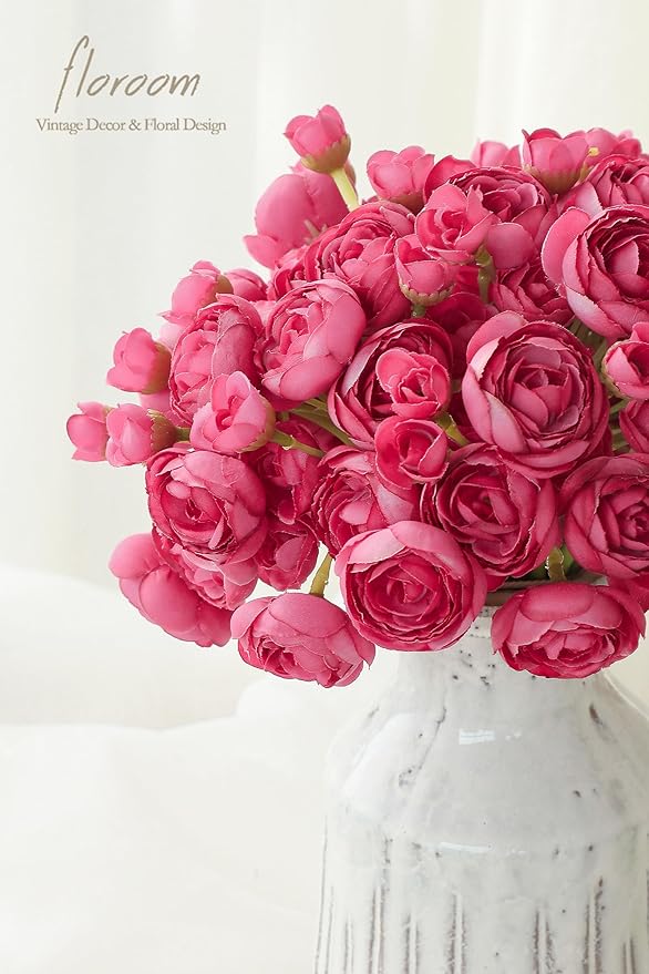 Floroom Ranunculus Artificial Flowers 18 Pcs Fuchsia Faux Silk Mini Ranunculus Bulk Fake Wedding Filler Flowers for DIY Hot Pink Bouquets, Centerpieces, Bridal Shower Decorations & Arrangements-Ruum Studio Home