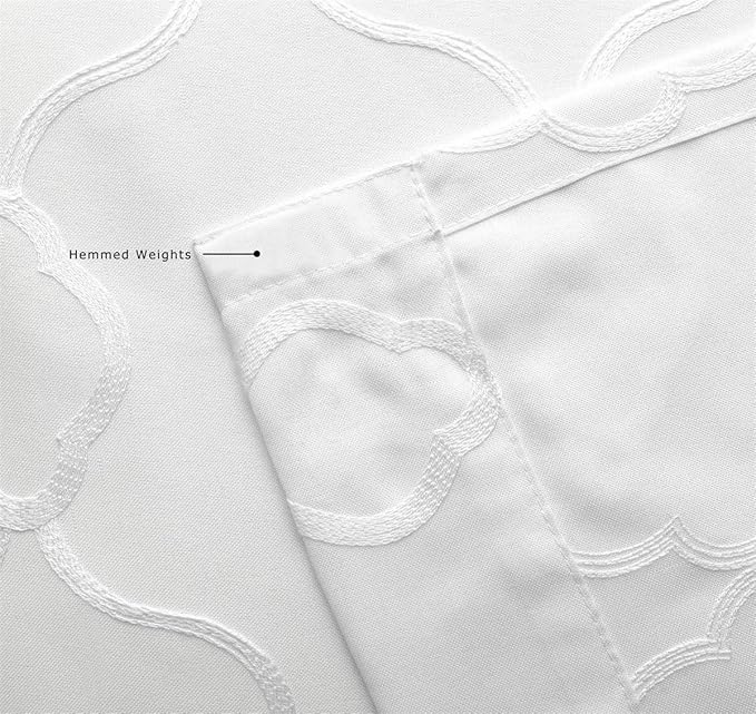 MIUCO Moroccan Embroidery Semi Sheer Curtains Faux Linen Grommet Window Curtains for Bedroom Living Room 63 Inch Length 2 Panels, Pure White-Ruum Studio Home