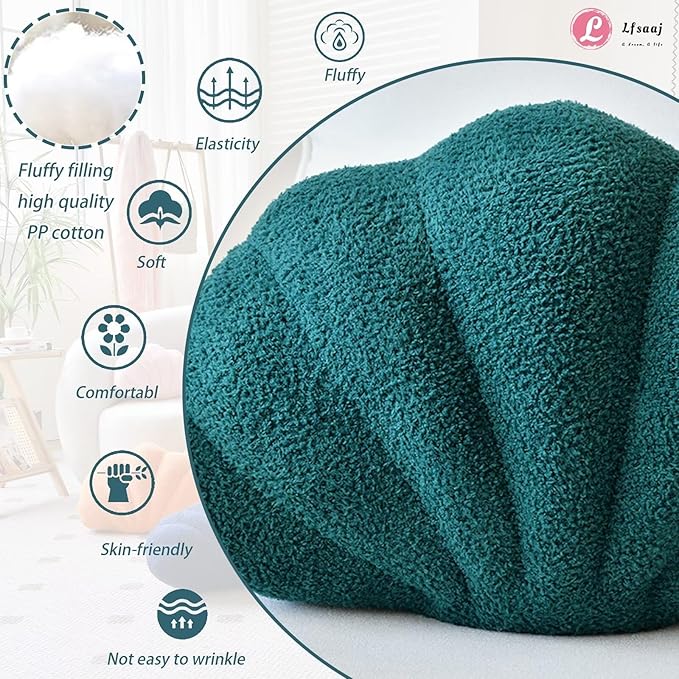 Emerald Green Seashell Throw Pillows, Shell Shaped Throw Pillows, 13 Inch Soft Home Decorative Pillow Plush Cushion for Bed Couch Living Sofa Room Decor Accent Throw Pillow-Ruum Studio Home