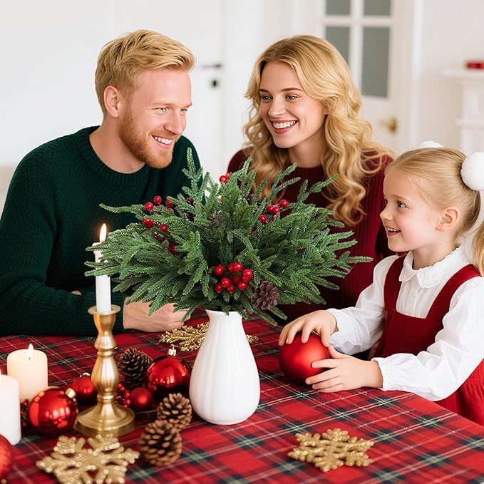 24 Pcs Christmas Norfolk Pine Stems, Realistic DIY Artificial Pine Branches for Christmas Decorations-Ruum Studio Home