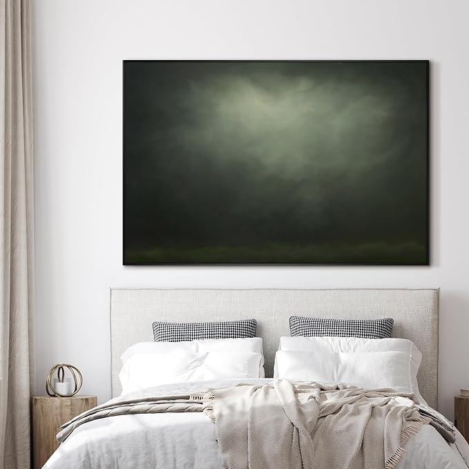 SIGNWIN 46"x72" Extra Large Framed Wall Art Moody Green Abstract Cloudscape, Minimalist Atmospheric Print for Home Living Room Bedroom Decor (Frame Assembly Required)-Ruum Studio Home