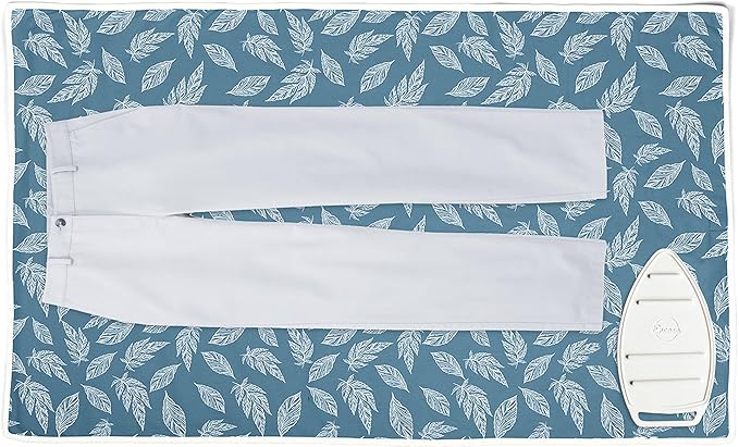 Encasa XO Ironing Mat/Pad (Large 48"x28") with 3mm Padding & Silicone Iron Rest for Steam Pressing on Tabletop or Bed - Heat Resistant, Portable, Quilting & Travel Blanket - Big Leaves Blue-Ruum Studio Home