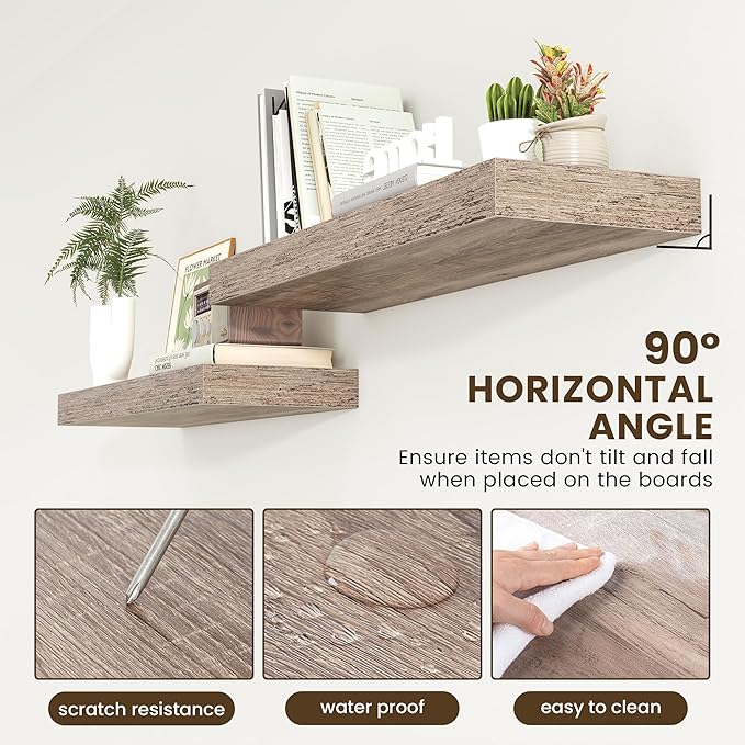 Deep Floating Shelves for Wall | 36 Inch Wide x 12 Inch Deep Floating Shelves | 36W x 12D Rustic Grey Wood Wide Wall Shelves | Bookshelf Laundry Shelf TV Shelf-Ruum Studio Home
