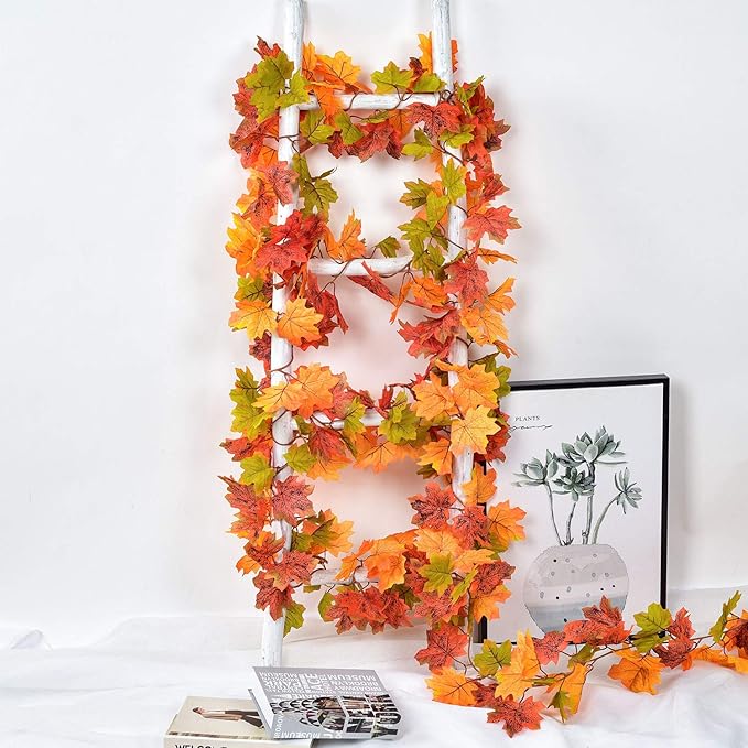 Lvydec 2 Pack Maple Leaves Fall Garland Clearance - 6ft/Strand Artificial Fall Foliage Garland Colorful Autumn Decoration for Home Wedding Party Thanksgiving-Ruum Studio Home