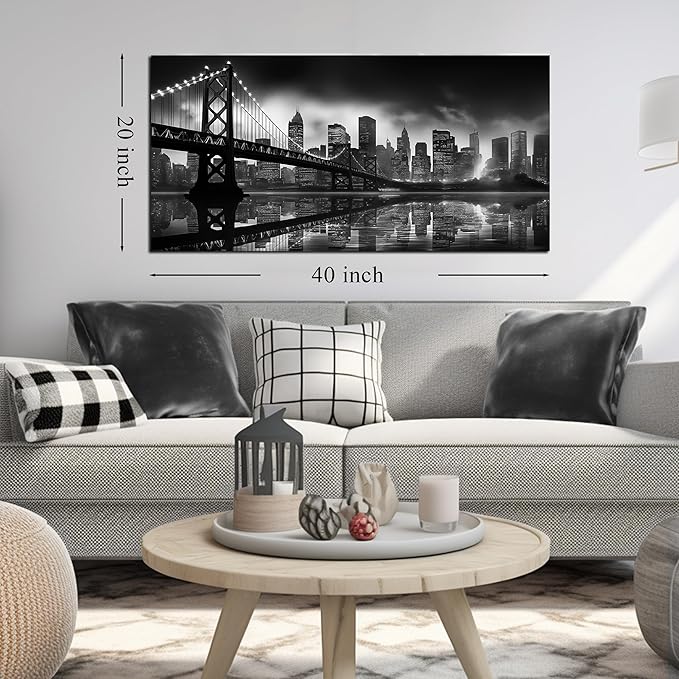 Brooklyn Bridge Wall Art for Living Room City Wall Decor for Bedroom Black Wall Decor for Office 20 x 40 Inch-Ruum Studio Home