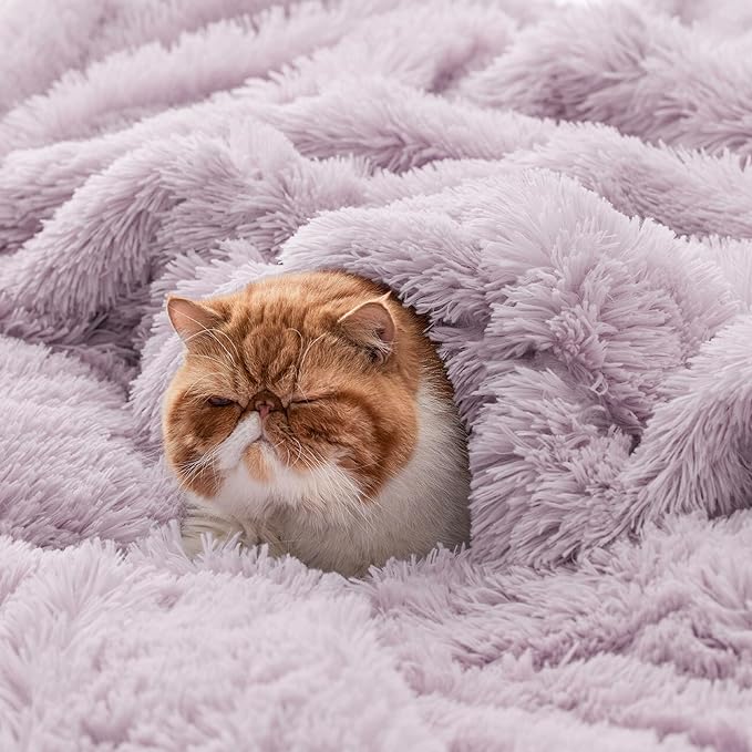Bedsure GentleSoft Fluffy Lavender Purple Blankets Queen Size for Bed, Thick Sherpa Faux Fur Fleece Fuzzy Plush Winter Warm Soft Queen Blankets, Bedroom Purple Decor Cozy Gifts for Women Men, 90x90-Ruum Studio Home