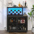 Wine Bar Cabinet with Wheels, 4-Tier Bar Cart with Power Outlets and LED Light, Liquor Cabinet Home Mini Bar with Wine Rack, Coffee Bar Cabinet for Liquor, Black-Ruum Studio Home