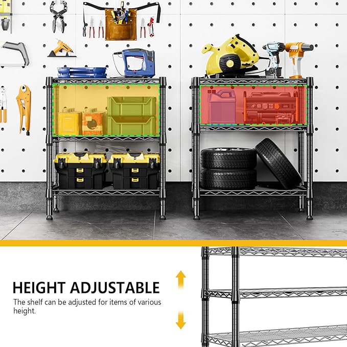 750 lbs 3 Tier Shelf Metal Storage Shelves Wire Rack Closet Organizers for Garage Kitchen Bathroom Laundry Black 11.8" D x 25.6" W x 31.5" H-Ruum Studio Home
