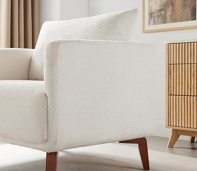 Oversized Accent Chair Modern Boucle Armchair for Living Room- 37" Wide Accent Chair with Solid Wood Legs, White Upholstered Lounge Chair for Bedroom & Office, Cozy Reading Chair (Easy Assembly)-Ruum Studio Home