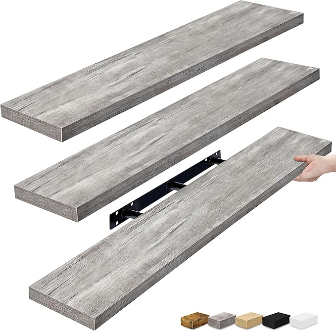 Sorbus Floating Shelves for Wall - 48 Inch Long Bathroom Shelves, Wall Decor for Bedroom, Kitchen, Living Room & Book Storage - Mounted Floating Shelf with Invisible Brackets (Gray, 3 Pack)-Ruum Studio Home