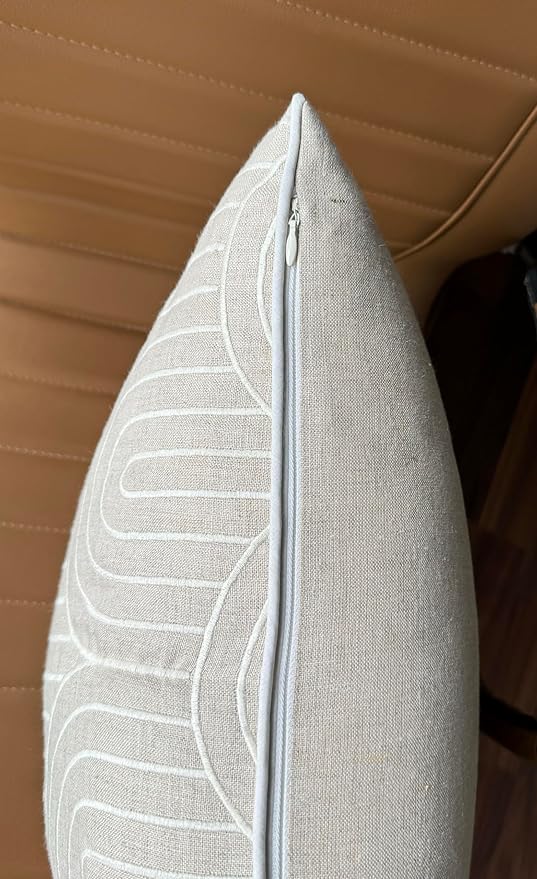 VAGMINE Embroidered Geometric Throw Pillow Cover - 18x18 Inches Square - 100% Linen Natural Decorative Cushion Cover - Elegant Embroidery - Minimalist Accent for Sofa, Bed, Couch, Farmhouse Décor-Ruum Studio Home