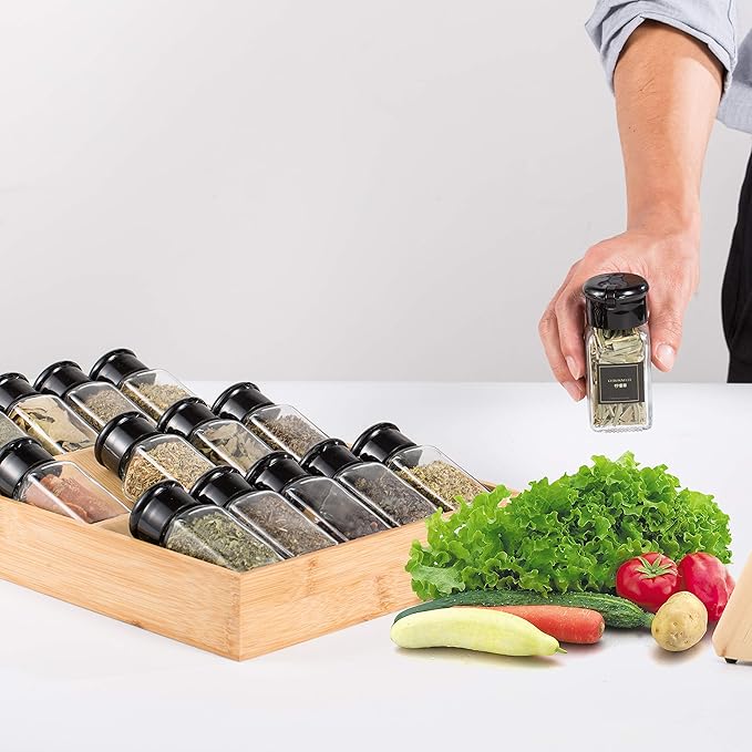 Bamboo Spice Rack Organizer for Drawer 3 Tier Bamboo Spice Tray Cabinet for Kitchen Storage and Organizer (Pre-Measure Your Drawer)(1 Pack, Drawer)-Ruum Studio Home