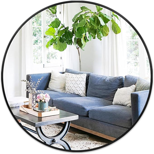 Fabuday Large Black Circle Mirror 36 Inch - Big Wall Round Mirror for Bathroom, Living Room, Bedroom, Hallyway, Matte Frame Metal Mirrors-Ruum Studio Home