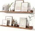 Fun Memories Picture Ledge Shelves Set of 2, 24 Inch Rustic Wall Mounted Floating Shelves with Lip for Home Storage and Décor in Bathroom, Kitchen, Nursery, Bedroom, Living Room, Walnut-Ruum Studio Home