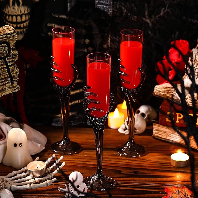 Bokon 48 Pcs Halloween Champagne Flutes Bulk Plastic Stemware Halloween Skeleton Hand Plastic Goblets Creepy Champagne Flute for Party Decoration(Black)-Ruum Studio Home