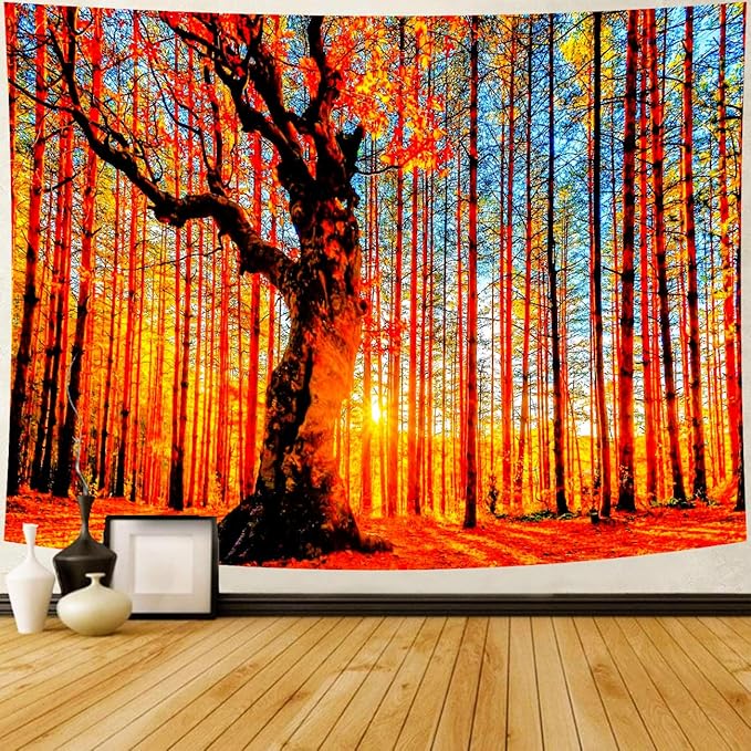 Delur Sunset Forest Tapestry Tree of Life Tropical Rainforest Landscape Tapestry Wall Hanging Scenic Nature Woodland Natural Sunrise Headboard for Bedroom Living Room Home Decor (59.1" x 78.7")-Ruum Studio Home