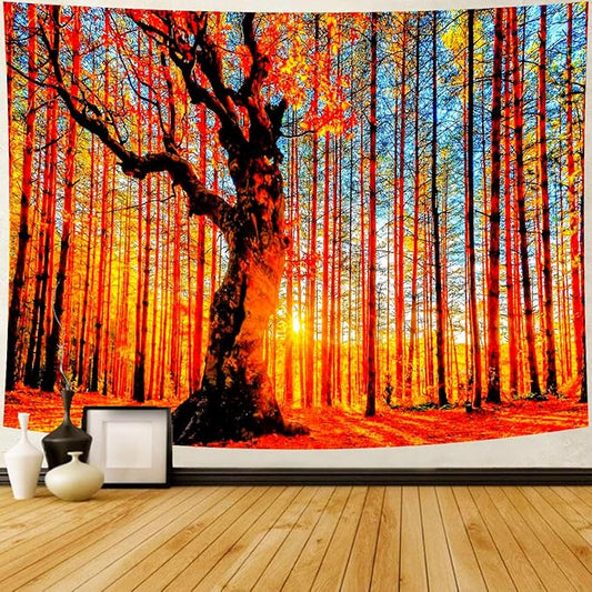Delur Sunset Forest Tapestry Tree of Life Tropical Rainforest Landscape Tapestry Wall Hanging Scenic Nature Woodland Natural Sunrise Headboard for Bedroom Living Room Home Decor (51.2" x 59.1")-Ruum Studio Home