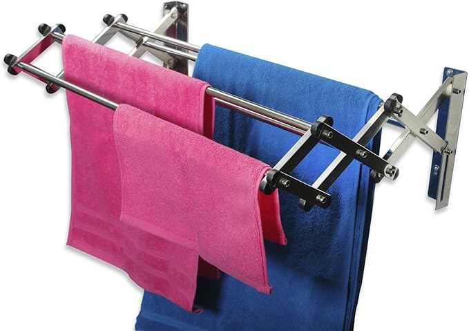 AERO W Racks Stainless Steel Wall Mounted Collapsible Laundry Clothes Drying Rack 45 Pound Capacity 11 Linear Ft-Ruum Studio Home