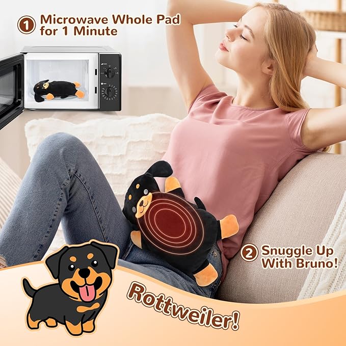 Microwave Heating Pad for Pain Relief, 16" x 11" Microwavable Heating Pads for Cramps, Back Pain, Neck Shoulder, Muscles, Knee, Joints, Natural Heat Pack Moist Heat, Rottweiler-Ruum Studio Home