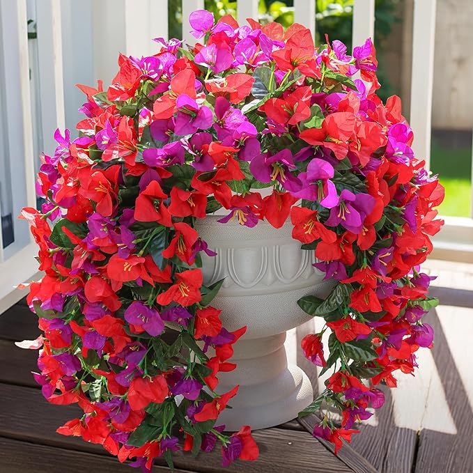 Faux Bougainvillea Artificial Flowers Plants for Outdoors Outside Decoration, 2pcs Fake Flowers Silk Long Trailing Vines UV Resistant Realistic for Front Door Porch Planter Urn Patio Balcony Yard, Mix-Ruum Studio Home