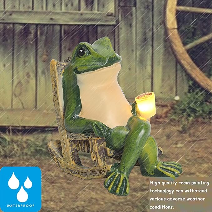 Miniature Frog Garden Statue Solar Light Outdoor Decor Frog Figurine for Outdoor Indoor Home Lawn Yard Balcony Porch Patio for Women Mom Grandma 3.74"x2.75"x3.93"-Ruum Studio Home