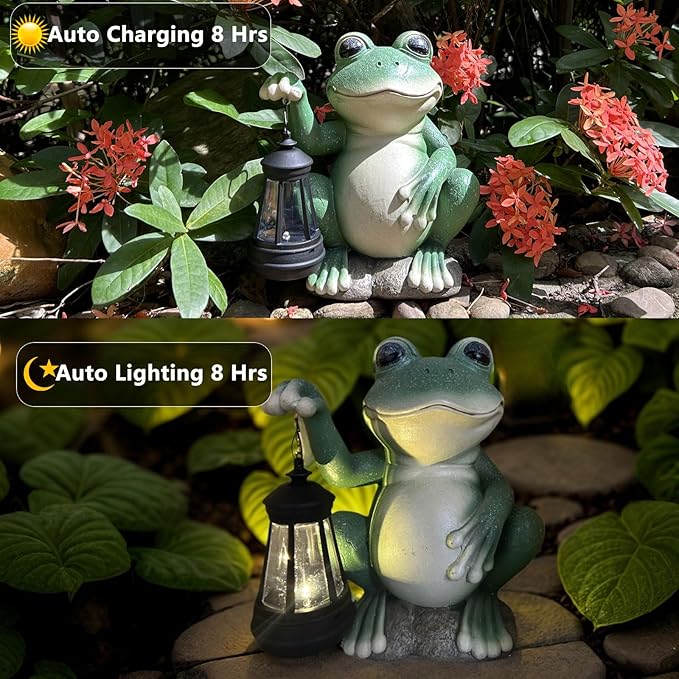 YODY Solar Garden Statues Outdoor Decor- Yard Decorations for Patio, Balcony, Backyard, Lawn Ornaments - Frog Figurines with LED Light- Unique Birthday House Warming Gifts for Women, Mom, Dad-Ruum Studio Home