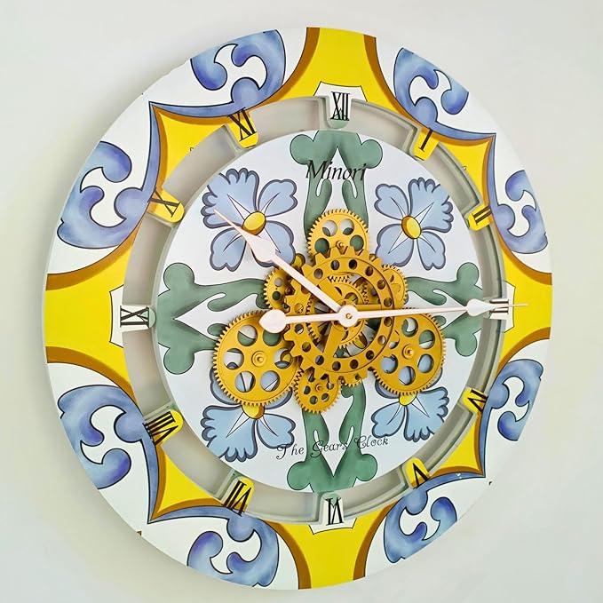 The Gears Clock Wall Clock Italy Collection with Moving Gears (Minori, 24 inch Round)-Ruum Studio Home