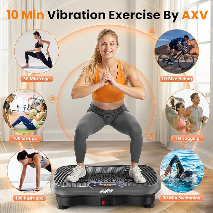AXV Vibration Plate Fitness Platform Exercise Machine Vibrating Lymphatic Drainage Shaking Full Body Shaker Workout Vibrate Stand Shake Board Sport Gym for Weight Loss Fat Burner for Women Men-Ruum Studio Home