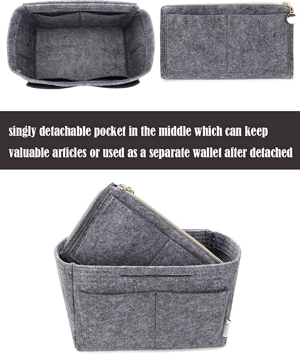 LEXSION Felt Purse Bag Organizer Insert with zipper Bag Tote Shaper Fit Speedy Neverful PM MM-Ruum Studio Home