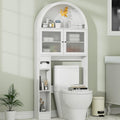 Over The Toilet Storage Cabinet, 31''W Arched Space-Saving Bathroom Organizer with Adjustable Shelf and Acrylic Doors, Freestanding Over Toilet Cabinet for Bathroom, Laundry, Restroom (White)-Ruum Studio Home