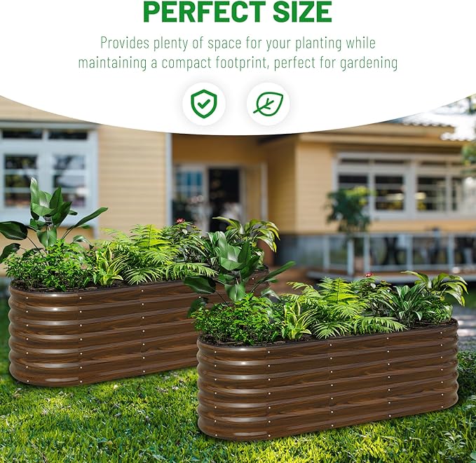 SnugNiture Galvanized Steel Raised Garden Bed, 6x2x2 ft, Outdoor Oval Deep Root Planter Box for Growing Vegetables, Flowers and Fruits-Ruum Studio Home