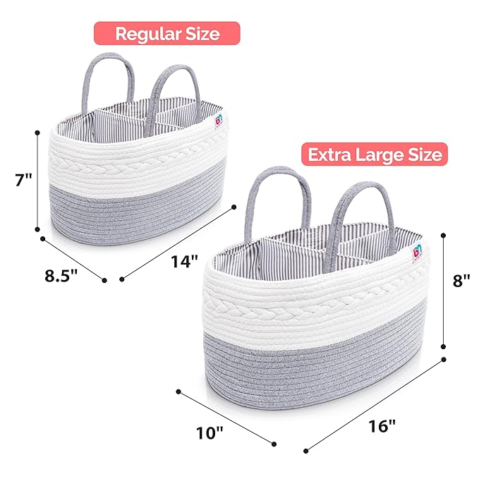 Rope Diaper Caddy - Storage for Baby and Toddler Items - Portable Cotton Organizer Easily Holds Diapers, Wipes, Clothing - Useful for Nursery, Bedroom (Gray, Regular)-Ruum Studio Home