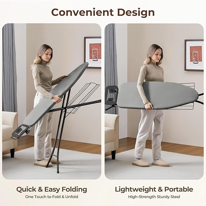 Yaheetech Ironing Board, Compact Iron Board with Cord Holder, Steam Iron Rest and Bottom Storage Tray, 9 Adjustable Heights & 3 Layer Cover, Folding Heavy Duty Ironing Board 52X14, Gray-Ruum Studio Home