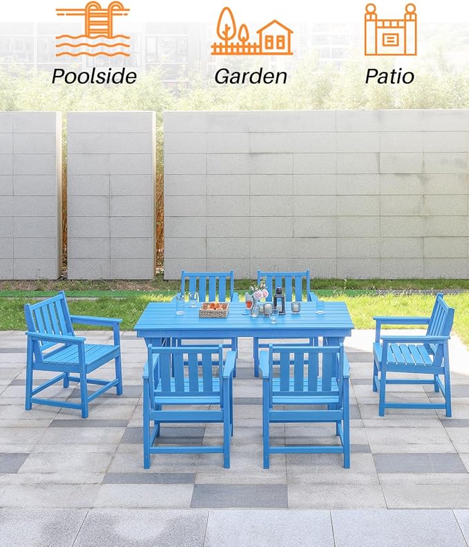 Patio Dining Chair Set of 2, HDPE Outdoor Dining Chair, Ergonomic HDPE Dining Chairs with Deep Seating, All Weather Outdoor Chairs Furniture for Backyard, Deck, Garden, Poolside, Sky Blue-Ruum Studio Home