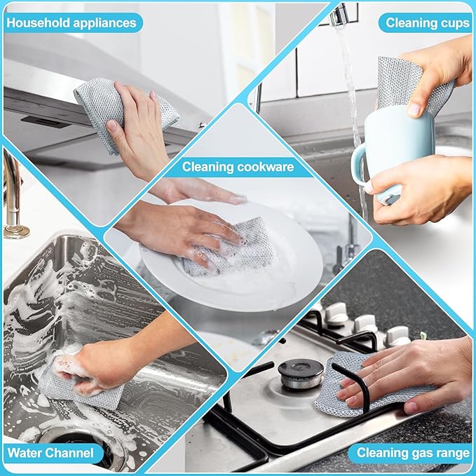 10 Pcs New Upgraded 3 Layers Non Scratch Wire Dishcloth, Multipurpose Wire Dishwashing Rags, Wet & Dry for Cookware, Sinks, Dishes, Stoves & Fireplaces 7.87“ x 7.87”-Ruum Studio Home