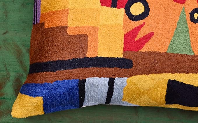 Kandinsky Contemporary Throw Pillow Cover - Heavy Red Space Modern Cushion | Abstract Throw Pillows | Contemporary Pillow | Abstract Chair Cushions | Hand Embroidered Cushion | Wool Size 18x18-Ruum Studio Home