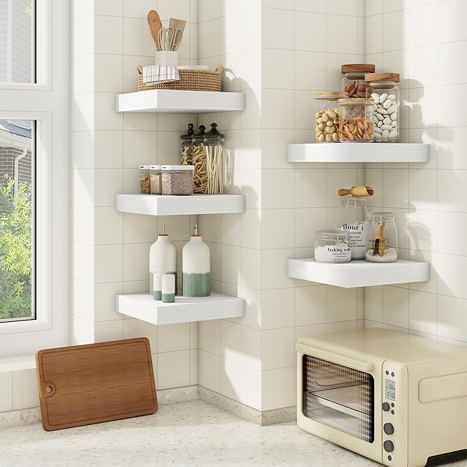 fuqing Floating Shelves for Wall, Bathroom Shelf Wall Mounted for Storage, Shelves with Invisible Bracket for Bedroom, Kitchen, Living Room, Farmhouse Small Book Shelf, 6.5 Inch Set of 3, White-Ruum Studio Home