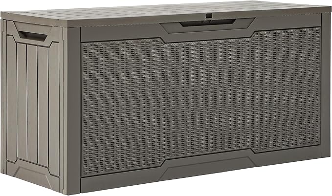 YITAHOME 80 Gallon Resin Deck Box, Weather Resistant Outdoor Rattan Storage Box, Lockable Indoor Outdoor Storage for Supplies and Essentials, Taupe-Ruum Studio Home