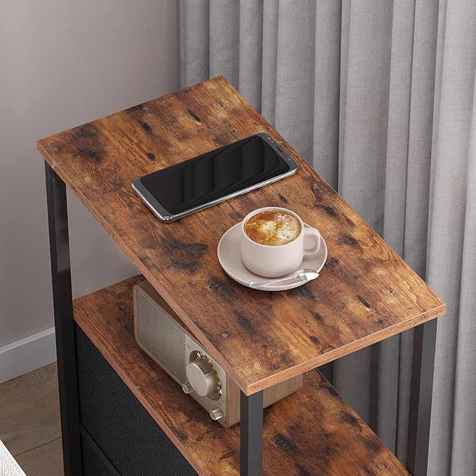 TUTOTAK Narrow Night Stand, Slim End Table, Tall Side Table with 3 Fabric Drawer, Small Bedside Table with Storage, Set of 2, for Living Room, Bedroom, Brown TB01BB072-Ruum Studio Home