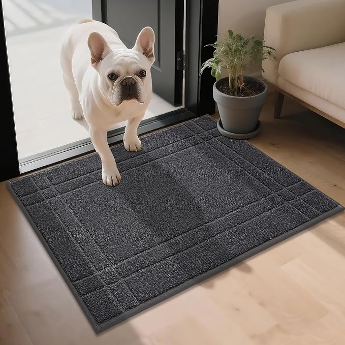 JSEI Entryway Rugs Doormat 24"x36", Non-Slip Dirt Trapper Door Mats Indoor, Washable Absorbent and Stain Resist Welcome Floor Mat for Front Door, Dog Door Mat, Muddy Wet Shoes & Paws, Dark Grey-Ruum Studio Home