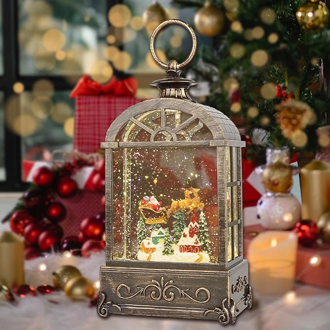 Christmas Snow Globes Lantern,Musical Snow Globes,Christmas Decorations Indoor for Home,Battery Or USB Powered,with 6 Hour Timer,Christmas Lantern for Festival Decoration,Reindeer Vehicle-Ruum Studio Home