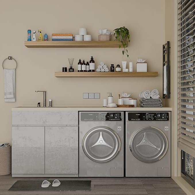 IAE Floating Wall Shelves 55 inch,Bathroom Shelves Wall Mounted,Invisible Shelves Floating Kitchen Shelves,Wooden Wall Shelves with Brackets for Living Room Wall Mounted,Easy Install,Set of 2,Natural-Ruum Studio Home