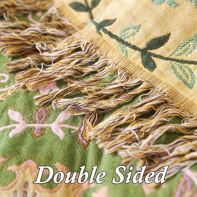 Snycler Boho Throw Blanket 60"x80" - 100% Cotton Ultra Soft Rustic Quilt, Green Floral Printed Farmhouse Decor for Bed, Sofa, Couch, Chair - All Season Cozy Blanket-Ruum Studio Home