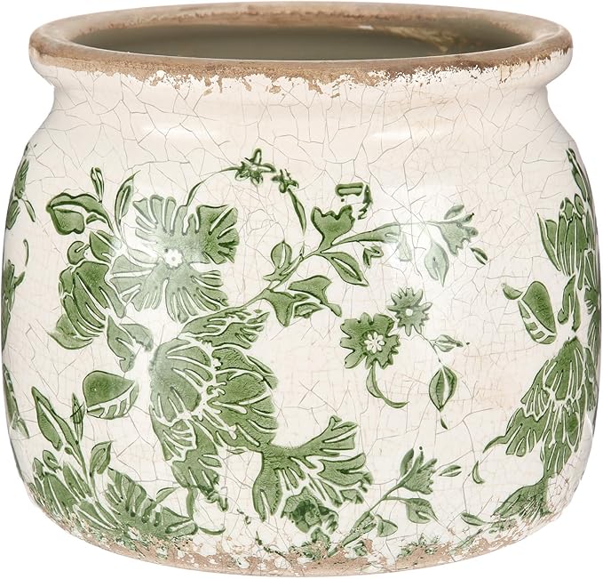 Vintage Planter Large Ceramic Plants Pot Beige Green Vintage Floral Ice Crack Cottage Scroll Vase Flower Vase Pot Indoor Plants Home Kitchen Decor Farmhouse Antique Decorative Gifts-Ruum Studio Home