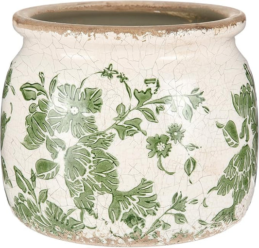 Vintage Planter Large Ceramic Plants Pot Beige Green Vintage Floral Ice Crack Cottage Scroll Vase Flower Vase Pot Indoor Plants Home Kitchen Decor Farmhouse Antique Decorative Gifts-Ruum Studio Home
