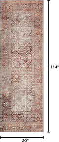 Loloi Layla Collection LAY-11 Cinnamon/Sage 2'-6" x 9'-6" .13" Thick Runner Rug, Soft, Durable, Vintage Inspired, Distressed, Low Pile, Non-Shedding, Easy Clean, Printed, Living Room Rug-Ruum Studio Home
